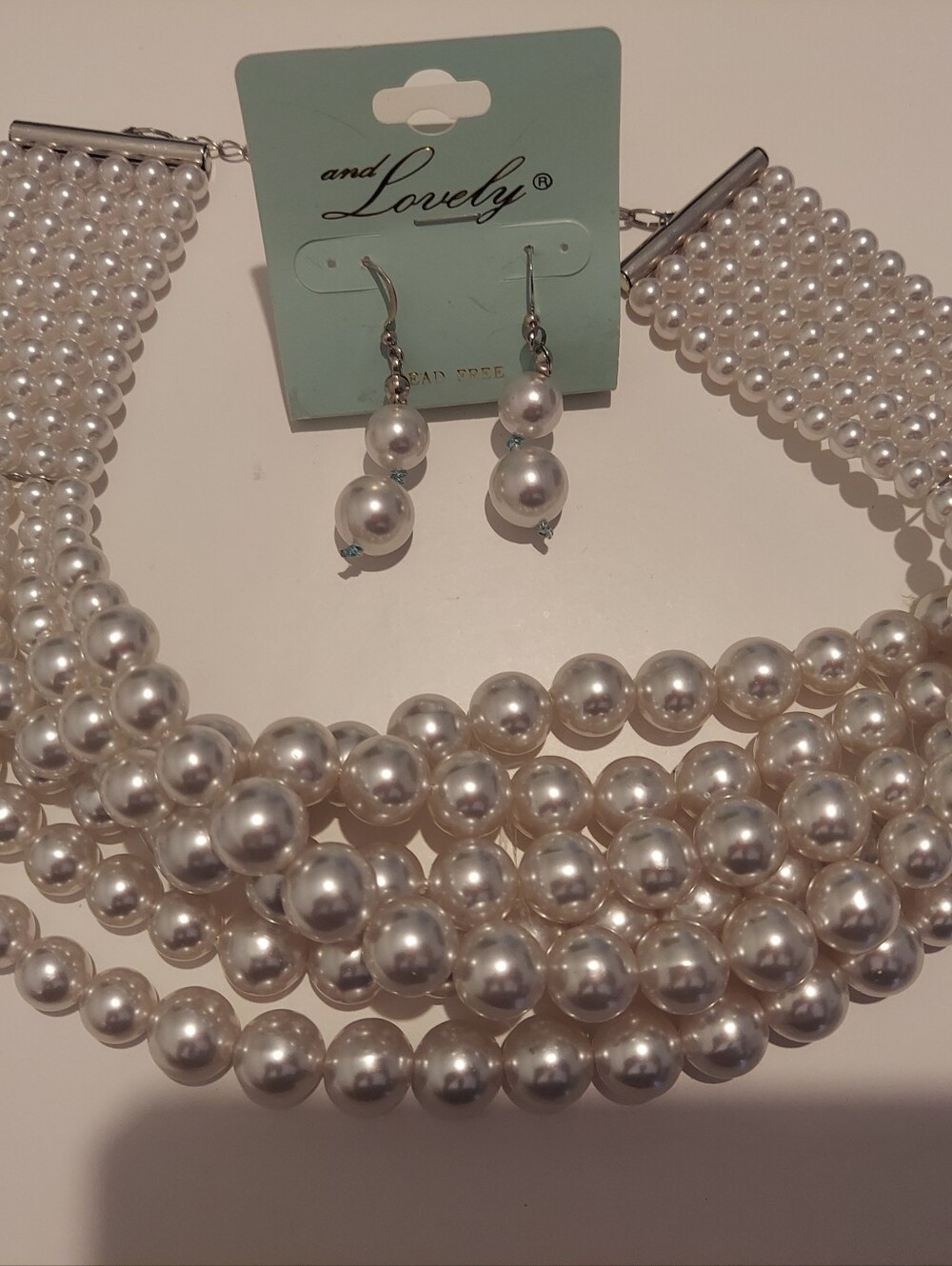 White Pearl Multi-Strand Necklace with Matching Earrings